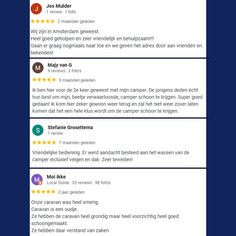 Camper wassen Google reviews