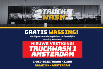 gratis wassing bij aanmelding. geldig op 1 december bij de nieuwe vestiging van truckwash 1 in Amsterdam